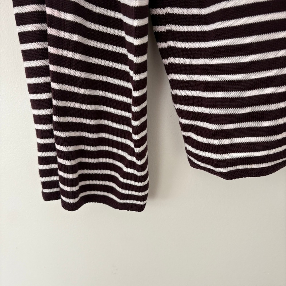 Eileen Fisher Brown White Striped Top Boat Neck Long Sleeve Knit Size Medium - Picture 6 of 8
